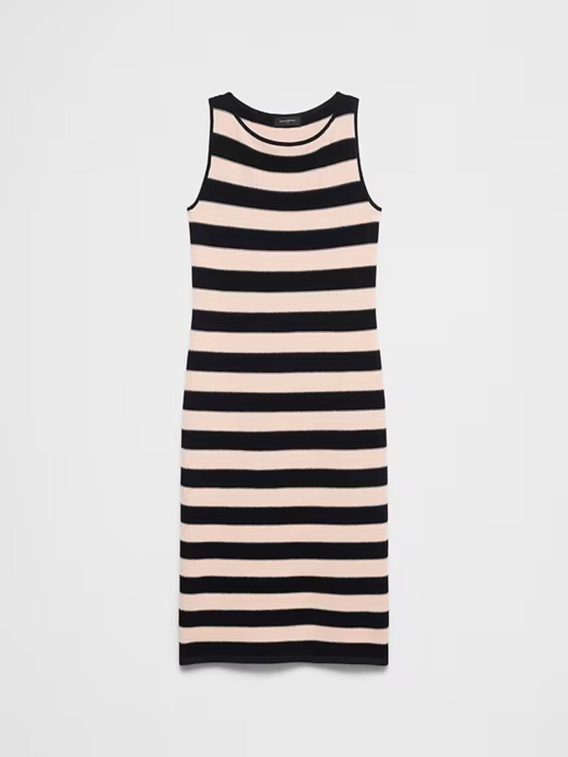 Textured Striped Midi Sweater Dress Ipa009