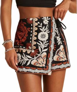 Black Tropical Boho Wrap Skorts IP33