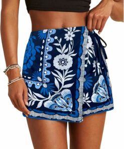 Blue Tropical Boho Wrap Skorts IP34