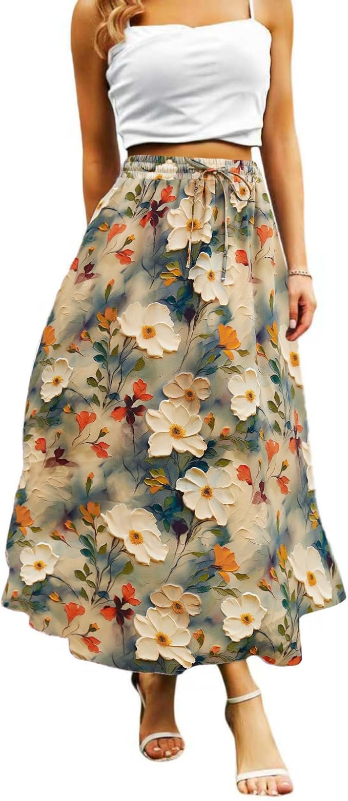 Floral 3d White Maxi Skirt IP53