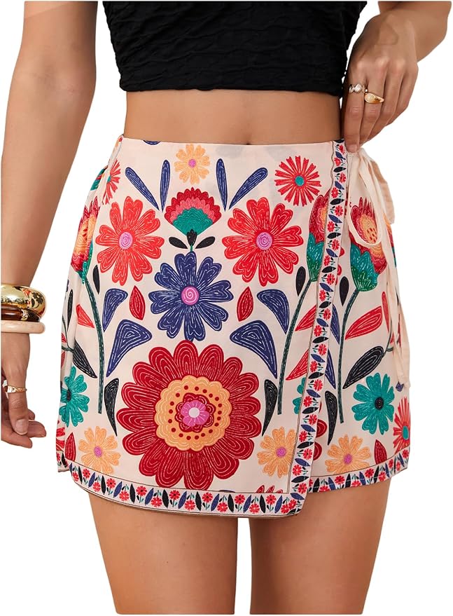 Floral Red Summer Wrap Skorts IP37