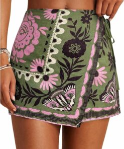 Green Floral Boho Wrap Skorts IP38