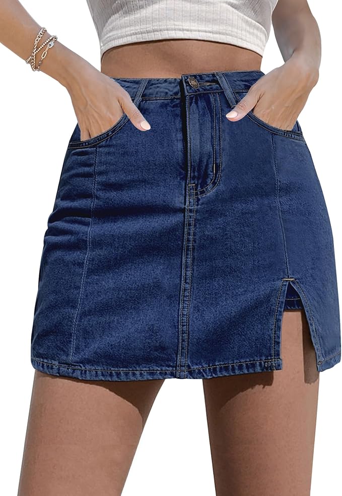 High Waisted Stretchy Denim Mini Skirt IP43