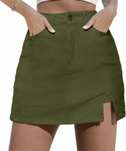 Olive Green Stretchy Denim Mini Skirt IP41