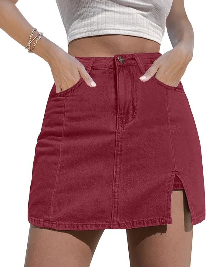 Rumba Red Stretchy Denim Mini Skirt IP42
