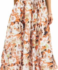 Women's Orange Floral Maxi Skirt IP50