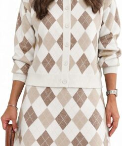 Beige White 2 Piece Sweater Skirt Set IP64
