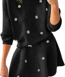 Black Rhinestones Sweater Skirt Set IP74