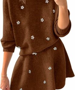 Elegant Rhinestones Sweater Skirt Set IP75