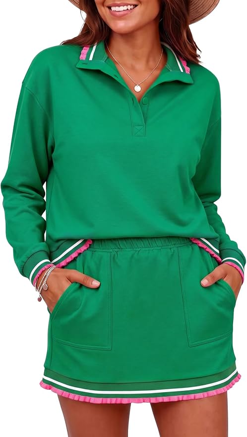 Green Fall Mini Skirts Sweatsuits IP86