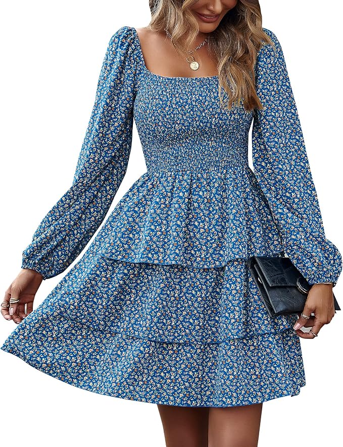Floral Blue Smocked Mini Dress IP120
