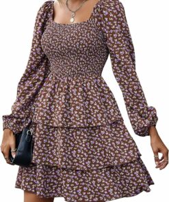 Floral Brown Smocked Mini Dress IP118