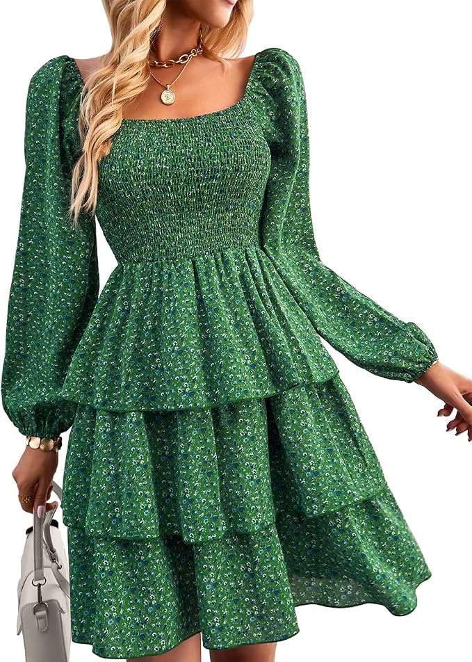 Floral Green Blue Mini Dress IP119