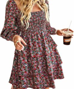 Floral Red Pink Smocked Mini Dress IP117