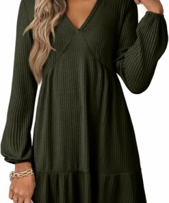 Green Ribbed Knit Swing Mini Dress IP107