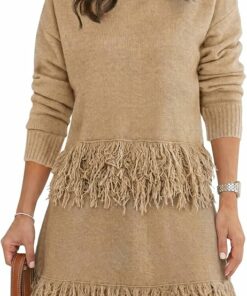 Khaki Fringe Knit Sweater Set IP81