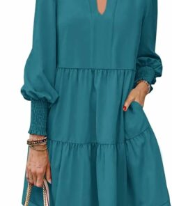 Lake Blue V Neck Tiered Dress IP102