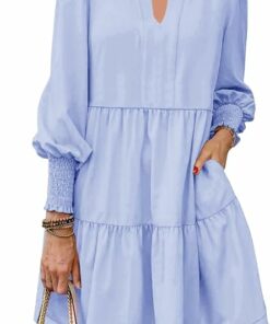Light Blue V Neck Tiered Dress IP106