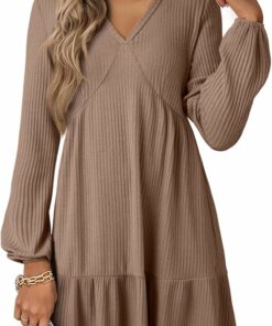 Lightweight Ribbed Knit Swing Mini Dress IP108