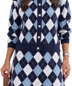 Navy Argyle Plaid Matching Lounge Set IP63