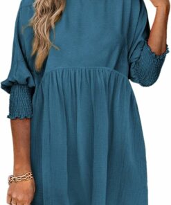 Peacock Blue Babydoll Mini Dress IP95