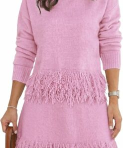 Pink Fringe Knit Sweater Set IP80
