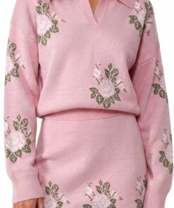 Pinky Floral Collared V Neck Set IP78