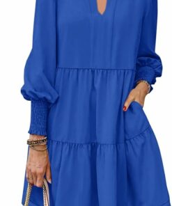 Royal Blue V Neck Tiered Dress IP103