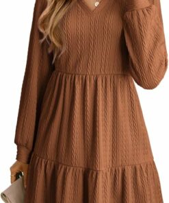 Women Long Sleeve V Neck Dress IP113